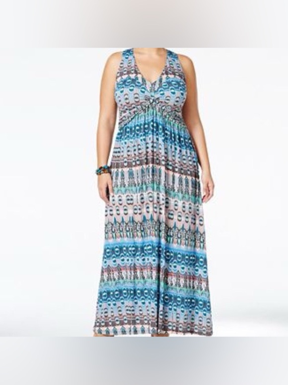 Jessica Simpson Emilia Maxi Dress L Boho Geometric Flowy Empire Waist